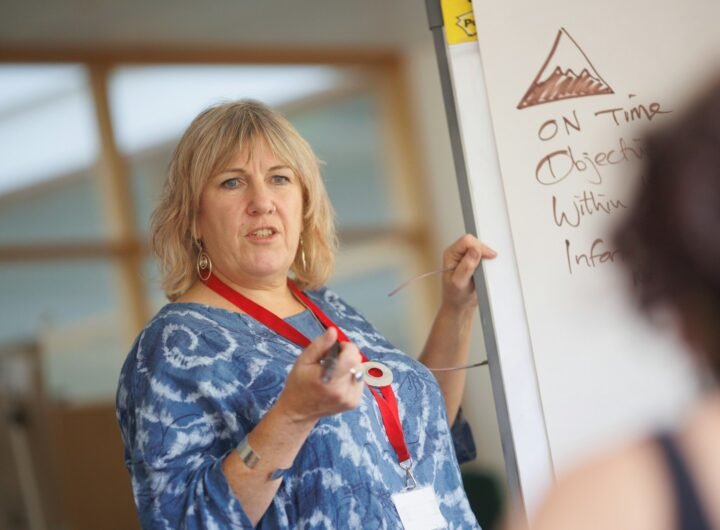 a person writing on a whiteboard