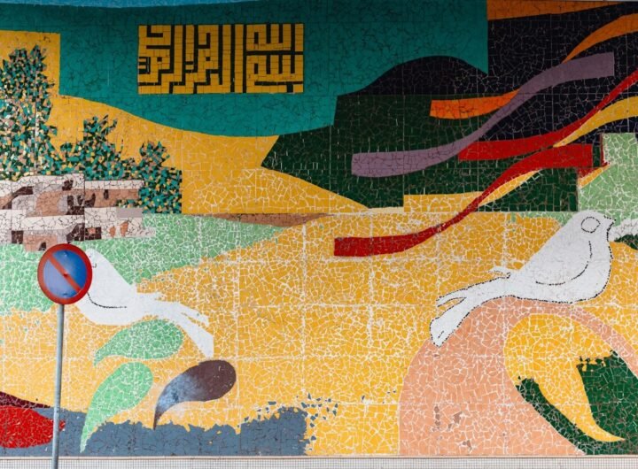 blue red and yellow abstract painting