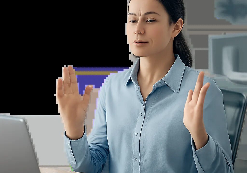Une scène de bureau apaisée illustrant la cohérence cardiaque comme outil simple de gestion du stress et de récupération mentale. L’image évoque la concentration, le calme et l’énergie retrouvée.
