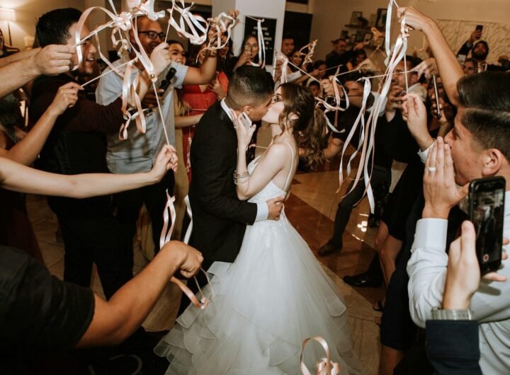 bride and groom dancing on the stage